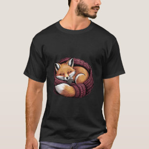 Sleeping Fox in Knitted Blanket Cosy Woodland Desi T-Shirt