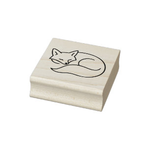 Sleeping Fox Line Art – Minimal Animal Ilustration Rubber Stamp