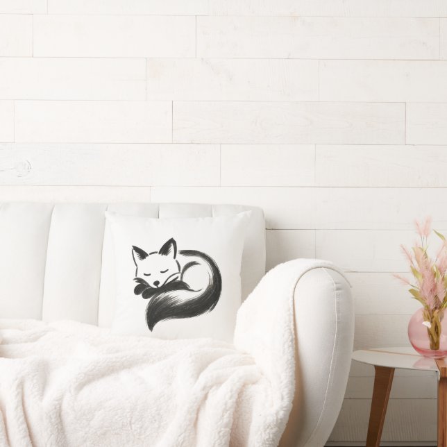 Sleeping Fox – Minimalist Chalk Animal Design on  Cushion (Couch)