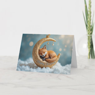 Sleeping Fox Moon Christmas Cozy Winter Night Holiday Card