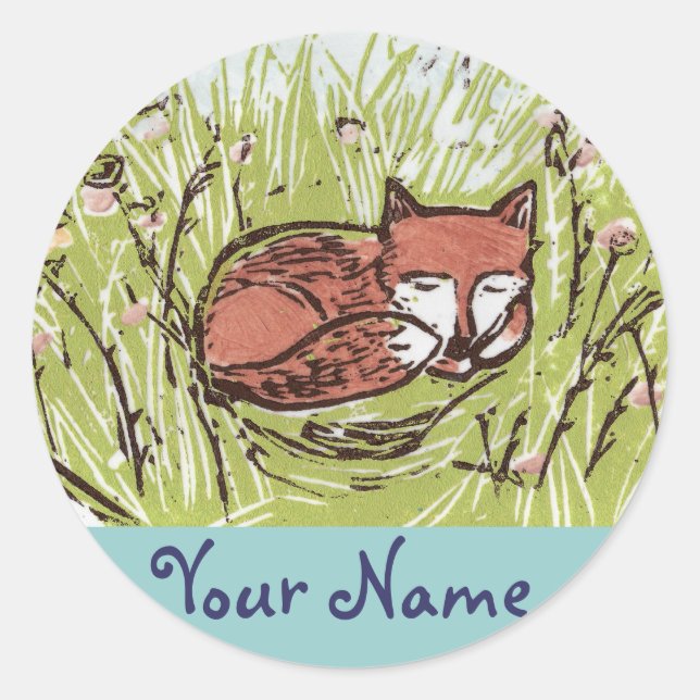 Sleeping Fox Personalised Stickers (Front)