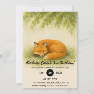 Sleeping Fox Under Autumn Leaves  Birthday  Invitation