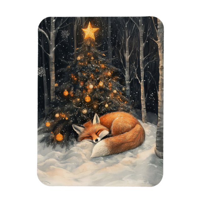 Sleeping Fox Whimsical Rustic Christmas Flexible Magnet (Vertical)