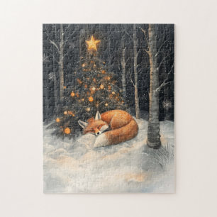 Sleeping Fox Whimsical Rustic Christmas Jigsaw Puzzle