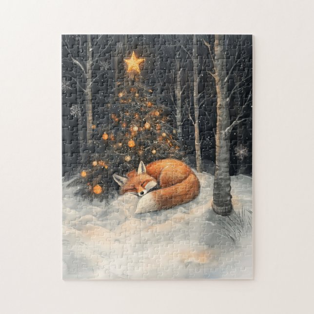 Sleeping Fox Whimsical Rustic Christmas Jigsaw Puzzle (Vertical)