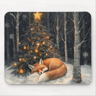 Sleeping Fox Whimsical Rustic Christmas Mouse Mat