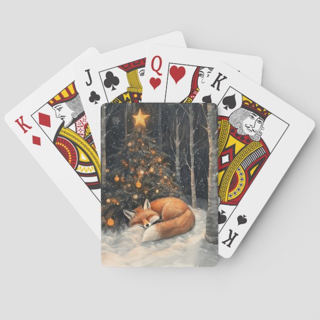 Sleeping Fox Whimsical Rustic Christmas Playing Cards (Back)