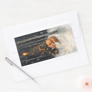 Sleeping Fox Whimsical Rustic Christmas Rectangular Sticker