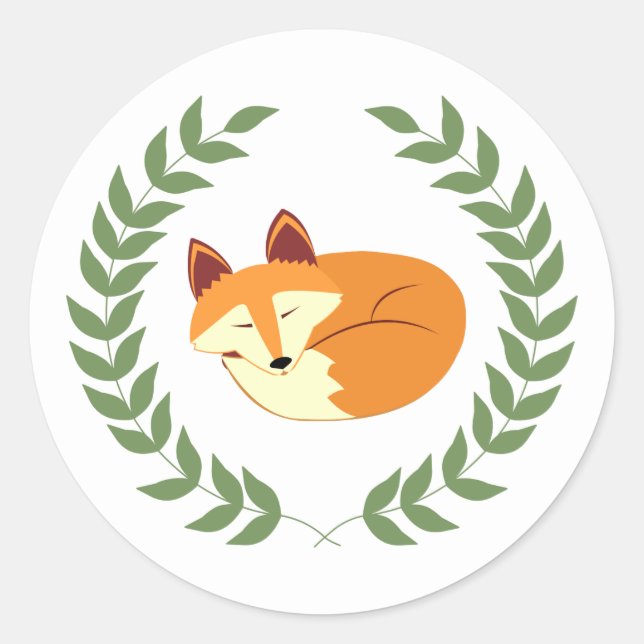 Sleeping Fox with Laurel Wreath Classic Round Sticker (Front)