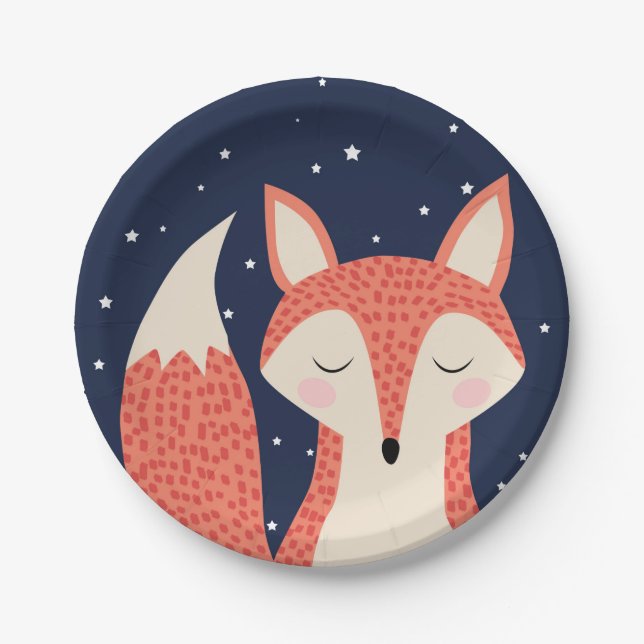 Sleeping fox woodland birthday theme children gift paper plate (Front)