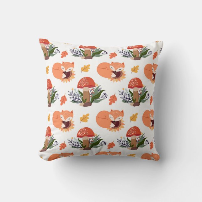 Sleeping Foxes & Mushrooms Cushion (Front)