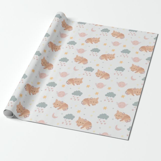 Sleeping Foxes Wrapping Paper (Unrolled)