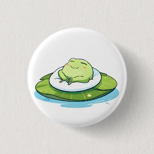Sleeping Frog on Lily Pad Kawaii Design 3 Cm Round Badge
