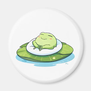 Sleeping Frog on Lily Pad Kawaii Design Magnet