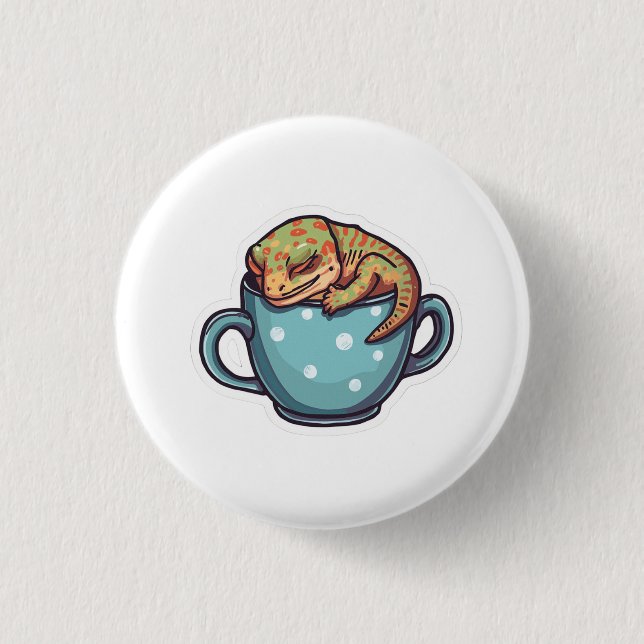 Sleeping gecko 3 cm round badge (Front)
