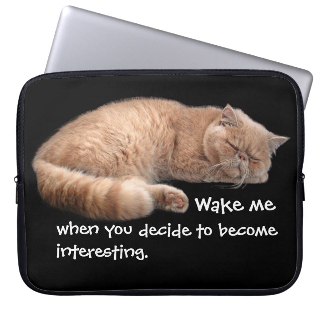 Sleeping Ginger Cat Funny Wake Me Quote Laptop Sleeve (Front)