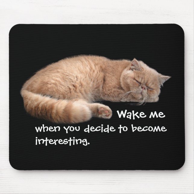Sleeping Ginger Cat Funny Wake Me Quote Mouse Mat (Front)