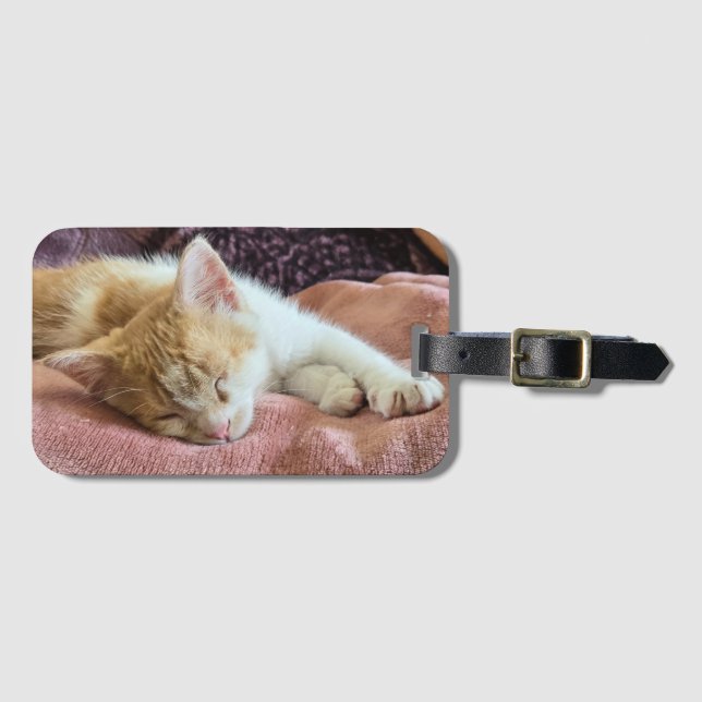 Sleeping ginger kitten luggage tag (Front Horizontal)