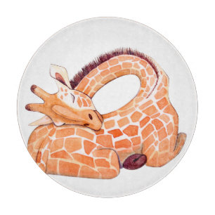 Sleeping Giraffe: Gentle Watercolor Cutting Board