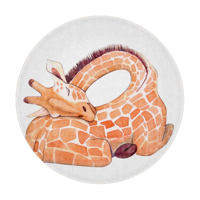 Sleeping Giraffe: Gentle Watercolor Cutting Board (Front)