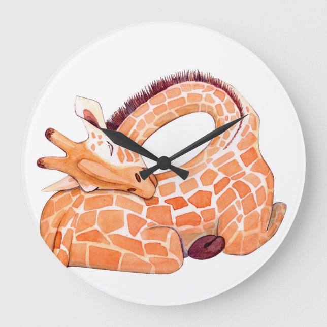 Sleeping Giraffe: Gentle Watercolor Large Clock (Front)