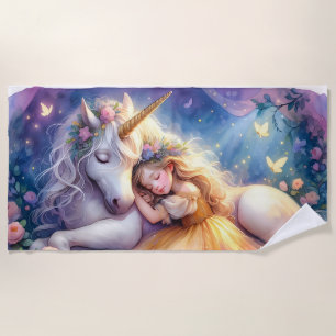 Sleeping Girl Unicorn Dreamscape Beach Towel
