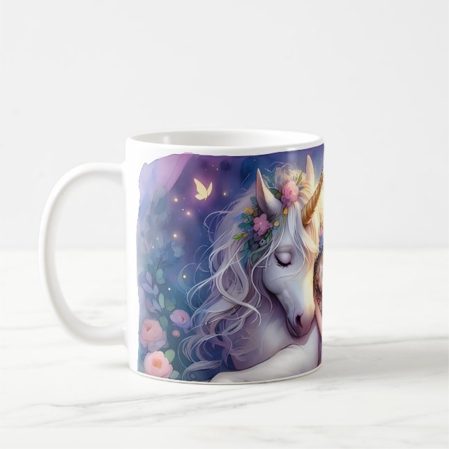 Sleeping Girl Unicorn Dreamscape Coffee Mug (Left)