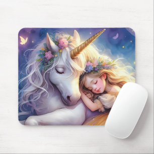 Sleeping Girl Unicorn Dreamscape Mouse Mat