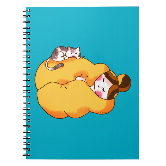 Sleeping Girl with Cosy Cat Notebook (Front)