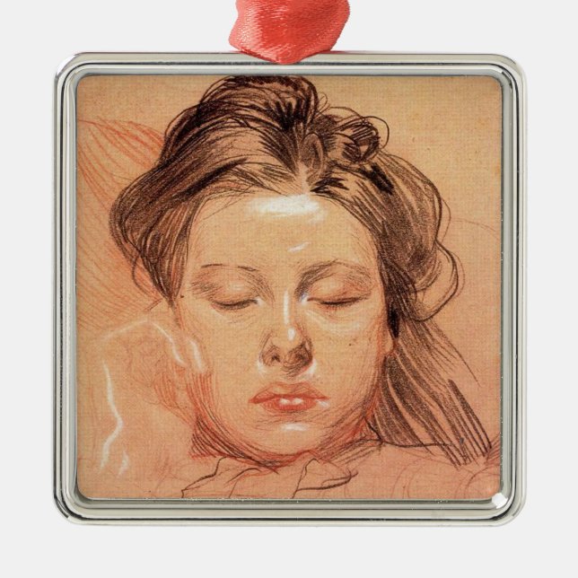 Sleeping Girl's Face (by Frantisek Kupka) Metal Tree Decoration (Front)