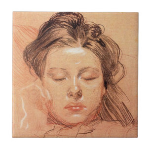Sleeping Girl's Face (by Frantisek Kupka) Tile