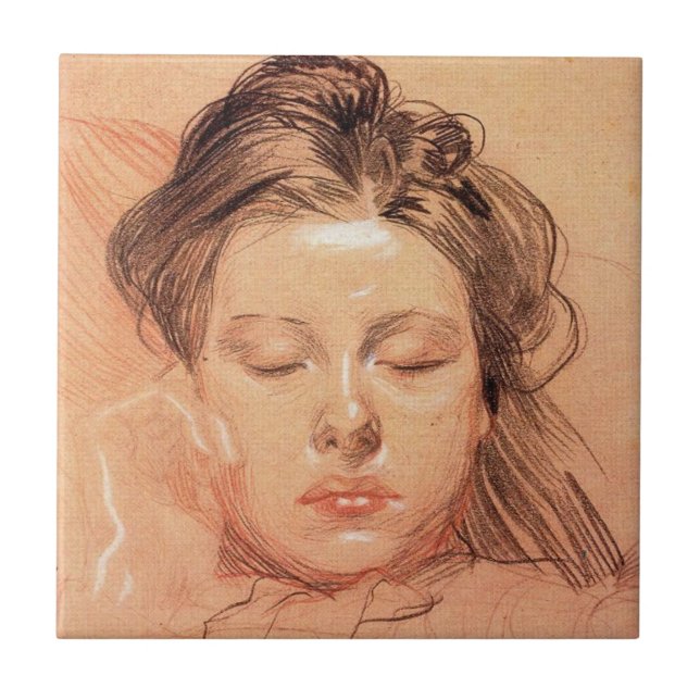 Sleeping Girl's Face (by Frantisek Kupka) Tile (Front)