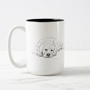 Sleeping Golden Retriever, Dog Drawing  Two-Tone Coffee Mug