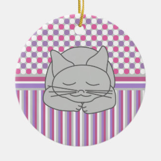 Sleeping Grey Cat Pattern Ceramic Tree Decoration