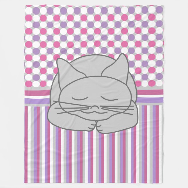 Sleeping Grey Cat Pattern Fleece Blanket (Front)