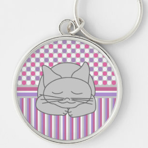 Sleeping Grey Cat Pattern Key Ring