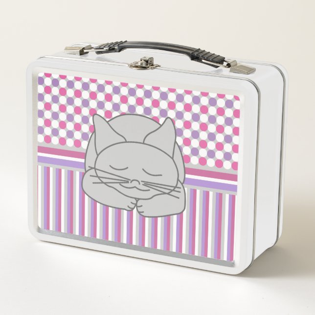 Sleeping Grey Cat Pattern Metal Lunch Box (Front)
