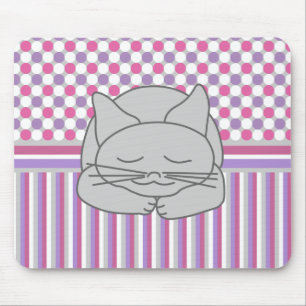 Sleeping Grey Cat Pattern Mouse Mat