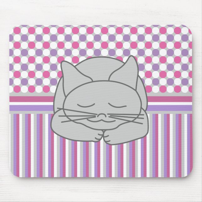 Sleeping Grey Cat Pattern Mouse Mat (Front)
