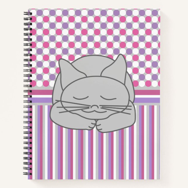 Sleeping Grey Cat Pattern Notebook (Front)