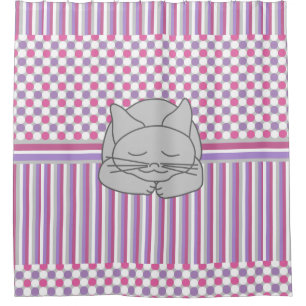Sleeping Grey Cat Pattern Shower Curtain