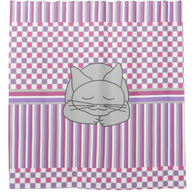 Sleeping Grey Cat Pattern  Shower Curtain (Front)