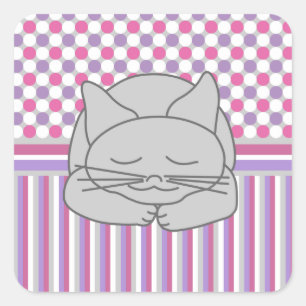 Sleeping Grey Cat Pattern Square Sticker