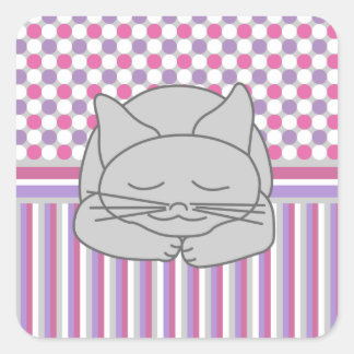 Sleeping Grey Cat Pattern Square Sticker