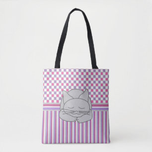 Sleeping Grey Cat Pattern Tote Bag