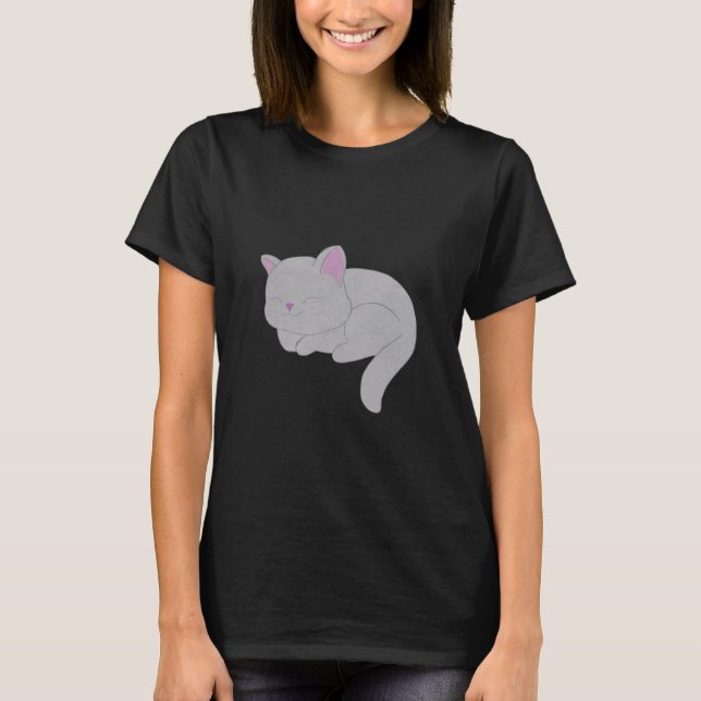 Sleeping Grey Kitten T-Shirt (Front)