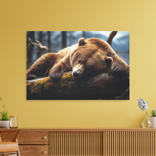 SLEEPING GRIZZLY BEAR STRECTHED CANVAS PRINT