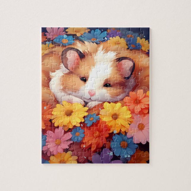 Sleeping guinea pig with flower jigsaw puzzle (Vertical)
