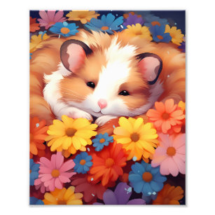 Sleeping guinea pig with flower photo print