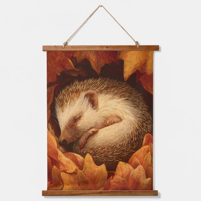 Sleeping Hedgehog Autumn Leaves Wall Art (Front)